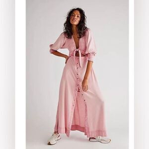 NWT Free People String Of Hearts Maxi Dress Smocked V Neck Buttondown
Size S